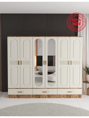 T&B Dova 6 Kapaklı Çekmeceli Bazalı Gardırop - Tamamı Mdf