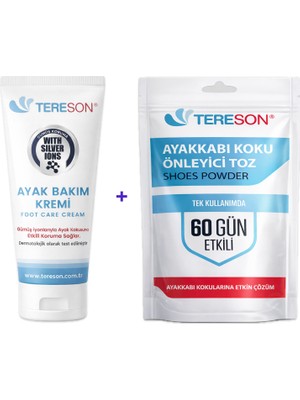 Tereson Koku Karşıtı Ayak Bakım Kremi 50 ml (Gümüş Iyon)+Ayakkabı Koku Önleyici Toz 1 Kutuda 10 Adet