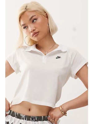 Nike Sportswear Retro Polo Slim Fit T-Shirt Kadın Ince Dokulu Kısa Kesim Polo Yaka Tişört Beyaz