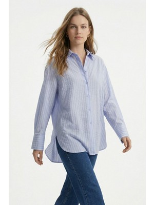 Rays Mavi Çizgili Oversize Gömlek 5460