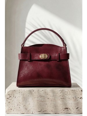 inStyle Kilit Detay Çapraz Askılı Bordo Çanta