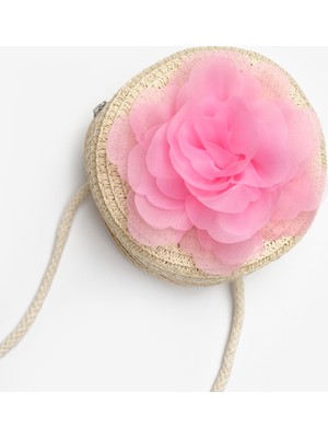 Le Mabelle Pembe Gül Detaylı Kız Çocuk Hasır Çanta