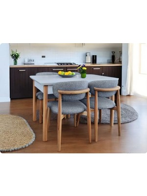 Dekorew Boho Açılır Beyaz Masa 4 Bohem Sandalye Takımı-Kapalı 130X180CM Açılmış ÖLÇÜ168X80CM