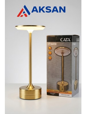 Cata CT-8438 Gold (Altın) Şarjlı Masa Lambası Dokunmatik 3 Renk Işıklı Kademeli Kablosuz Abajur