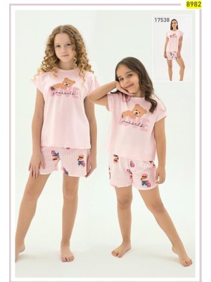 Sevim Zeyzey 8982 Pembe Love Ayıcıklı Şort Takım 'anne Kız Kombin Yapılabilir'