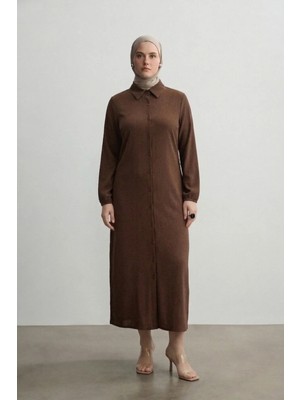 Şuranur Bürümcük Gömlek Yaka Boydan Düğmeli Uzun Elbise Tesettüre Uygun 2xl 6xl