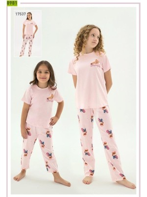 Sevim Zeyzey 8981 Pembe Love Ayıcıklı Pijama Takım 'anne Kız Pijama Takım Yapılabilir'