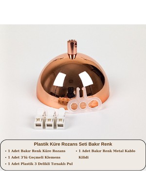 Retro Vitrini Plastik Küre Avize Rozans Seti Bakır Renk.