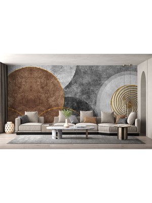 Lotus Aura Altın Renkli Geometrik Desenli Duvar Kağıdı, Gri Spiral Mermer Efektli Lüks Duvar Posteri