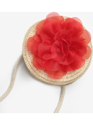 Le Mabelle Kırmızı Gül Detaylı Kız Çocuk Hasır Çanta