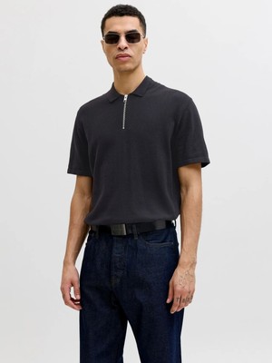 Jack & Jones Jjeemıl Knıt Zıp Polo Ss Sn Erkek Gömlek 12288260 Black