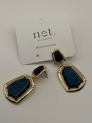 Net.Accessories Lacivert-Gold Detay Küpe