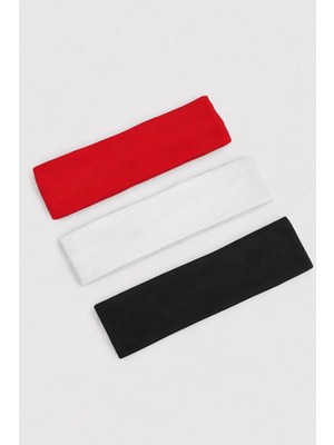 New Obsessions 3 Adet Kırmızı-Beyaz-Siyah Elastan Jersey Saç Bandı