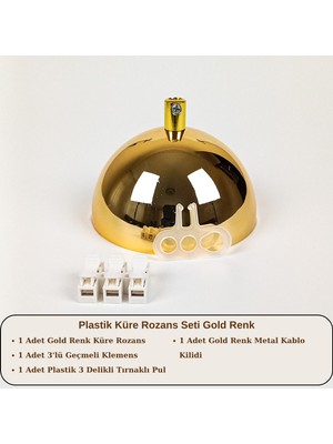 Retro Vitrini Plastik Küre Avize Rozans Seti Gold Renk.