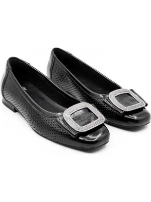 Venüs %100 Deri Comfort Babet Ayakkabı Siyah Rugan