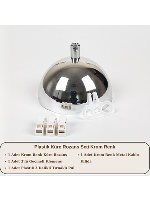 Retro Vitrini Plastik Küre Avize Rozans Seti Krom Renk.