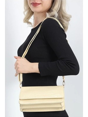 Lovely Store Kroko Desenli 3 Gözlü Günlük Kadın Mini El & Omuz ÇANTASI(24X12)