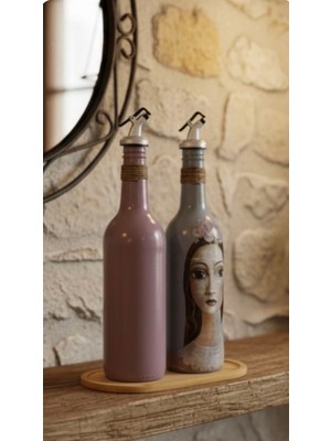 Rembox Artisan Cam Yağdanlık Seti 2’li 750 ml | El Boyama, Rustik Mutfak Dekoru, Ahşap Standlı