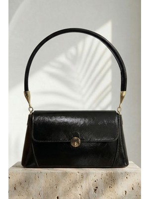 inStyle Retro Önden Kapaklı Siyah Omuz Çantası