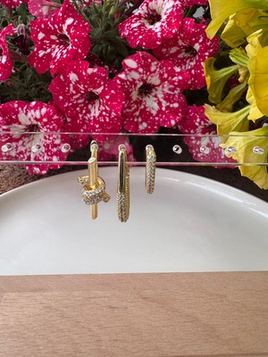 Ebru Çitak Gold 3 Farklı Model Zirkon Taşlı Küpe