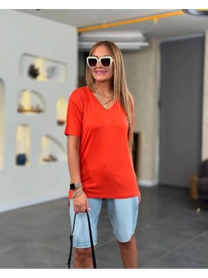 Pileli Store Pilelistore- Kadın Kısa Kollu V Yaka Bluz