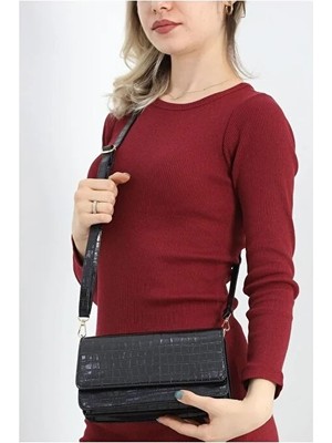 Lovely Store Kroko Desenli 3 Gözlü Günlük Kadın Mini El & Omuz ÇANTASI(24X12)