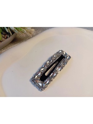 Euro Aksesuar 7 cm Kristal Markiz Taşlı Gümüş Renk Lüks Çıt Çıt Toka