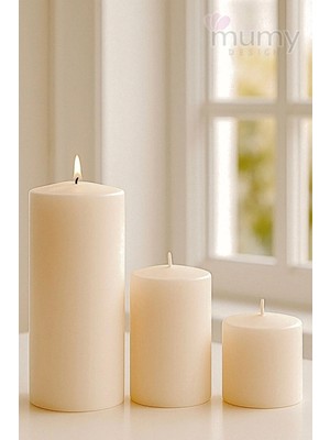 Mumy Design Büyük Boy 3 Lü Set Vanilya Kokulu Dev Mum 10 Çap Boy 10-15-20 cm Büyük Min 72 Saat Yanar