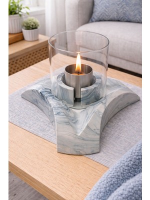 AkanArt Studio Mermer Desenli Masa Şöminesi - Cam Hazneli