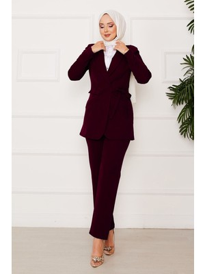 HP Yandan Bağlamalı Ceket Takım Bordo