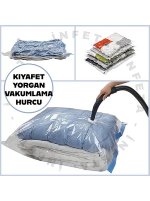 İnfeta 55X90 cm Vakumlu Hurç Yorgan Kıyafet Hurcu Valiz Dolap Baza Düzenleyici Vakumlu Poşet