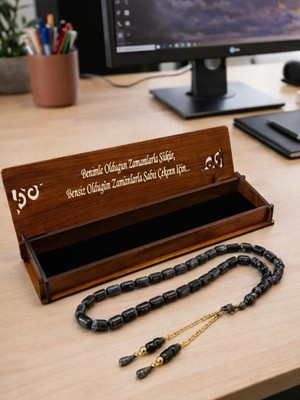 Kalemhane Kapsül Kesim Model Ahşap Kutulu Akrilik Tesbih ( Toz Kehribar)