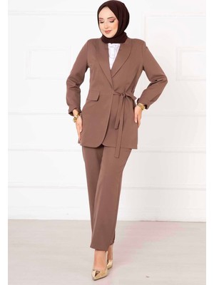 HP Yandan Bağlamalı Ceket Takım Kahve