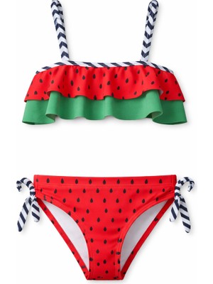 Alkın Kids 3-7 Yaş Kız Çocuk Karpuz Desenli Askılı ve Şık Tasarım Ikili Mayo