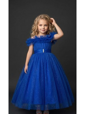 Ayyılmaz Ay Yılmaz Kız Çocuk Tarlatanlı Prenses Model Gelinlik Abiye Elbise Kolu Askılı Saksmavsi