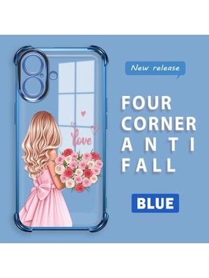 HONTINGA iPhone 16 ile Uyumlu Şeffaf Kılıfı Düşüme Önleyici Basitlik Anti Düşme Kamera Korumali Güzel Kız Desen Yumuşak Silikon Telefon Kılıfı Kadın ve Erkek Için Uygundur K3-0194