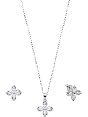 Oya Silver Baget Zirkon Taşlı Gümüş Kolye ve Küpe Seti [OYSY266]