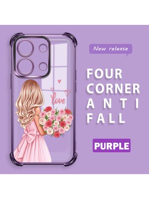 HONTINGA Xiaomi Redmi Note 13 4g ile Uyumlu Şeffaf Kılıfı Düşüme Önleyici Basitlik Anti Düşme Kamera Korumali Güzel Kız Desen Yumuşak Silikon Telefon Kılıfı Kadın ve Erkek Için Uygundur K3-0194