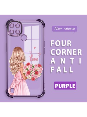 HONTINGA Realme C21Y ile Uyumlu Şeffaf Kılıfı Düşüme Önleyici Basitlik Anti Düşme Kamera Korumali Güzel Kız Desen Yumuşak Silikon Telefon Kılıfı Kadın ve Erkek Için Uygundur K3-0194