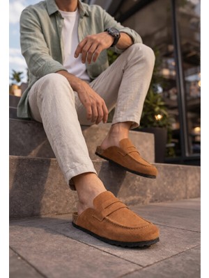 Zapatos JY0456 Rayn Bağcıksız Hakiki Süet Deri Erkek Günlük Mantar Taban Loafer Klasik Ayakkabı Hdmt - Taba