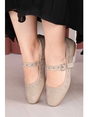SRC Kuşgözü Detaylı Mary Jane Babet Ayakkabı Bej