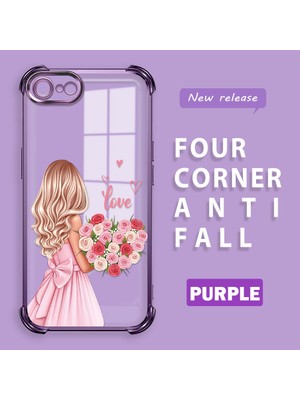 HONTINGA iPhone Se 2020 ile Uyumlu Şeffaf Kılıfı Düşüme Önleyici Basitlik Anti Düşme Kamera Korumali Güzel Kız Desen Yumuşak Silikon Telefon Kılıfı Kadın ve Erkek Için Uygundur K3-0194