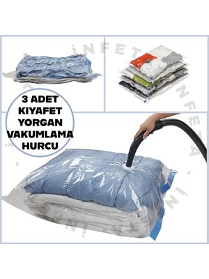 İnfeta 3'lü Set Vakumlu Hurç Yorgan Kıyafet Hurcu Valiz Baza Düzenleyici 2 Adet 55X90 ve 80X100