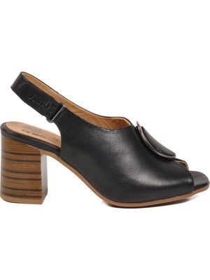 Venüs Siyah Hakiki Deri Kadın Topuklu Sandalet 2108518Y Z