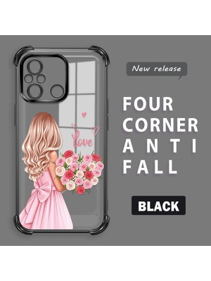 HONTINGA Xiaomi Redmi 12C ile Uyumlu Şeffaf Kılıfı Düşüme Önleyici Basitlik Anti Düşme Kamera Korumali Güzel Kız Desen Yumuşak Silikon Telefon Kılıfı Kadın ve Erkek Için Uygundur K3-0194