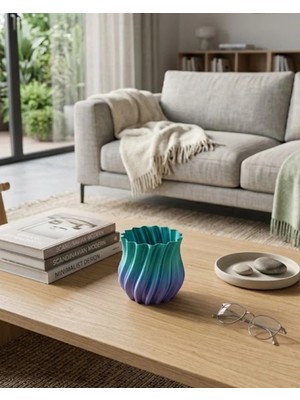 GIGA 3D Kıvrımlı Mavi Vazo Modern Dekoratif Şık Ev Aksesuarı