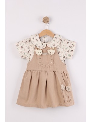 Joy Kids Kız Çocuk Müslin Gömlekli Ayıcık Aksesuarlı Slopet (3-6 Yaş) (Krem)