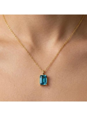 Wind Silver Mavi Baget Form Zirkon Taşlı Kolye