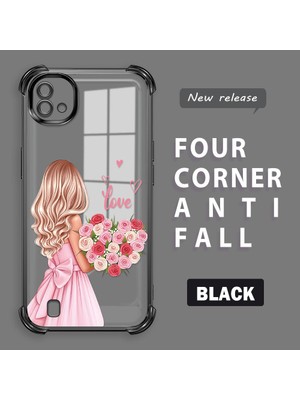 HONTINGA Realme C11 2021 ile Uyumlu Şeffaf Kılıfı Düşüme Önleyici Basitlik Anti Düşme Kamera Korumali Güzel Kız Desen Yumuşak Silikon Telefon Kılıfı Kadın ve Erkek Için Uygundur K3-0194