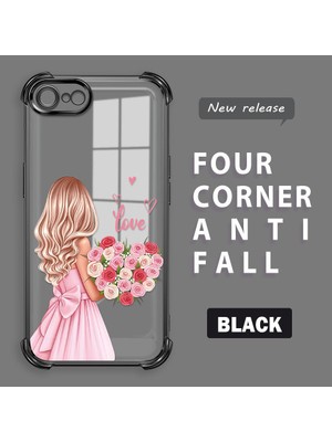 HONTINGA iPhone 7 ile Uyumlu Şeffaf Kılıfı Düşüme Önleyici Basitlik Anti Düşme Kamera Korumali Güzel Kız Desen Yumuşak Silikon Telefon Kılıfı Kadın ve Erkek Için Uygundur K3-0194
